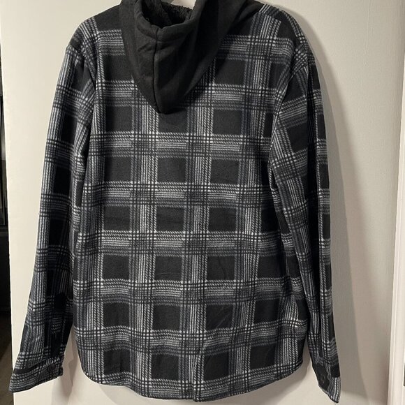 River Trail Mens Black & White Plaid Fleece Lined Hoodie Jacket - Large - NWT - Picture 2 of 6